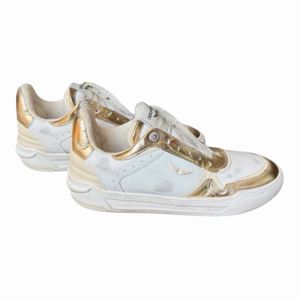 Zadig & Voltaire Wings Flash Vintage Metal Used Sneakers Size 38 White Gold NIB - Picture 5 of 16
